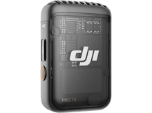 Charger l'image dans la galerie, DJI Mic TX noir et transparent avec bouton orange, port USB et logo DJI blanc.