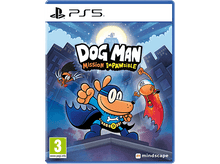 Charger l'image dans la galerie, Couverture du jeu PS5 : Personnage de Dog Man en costume bleu sur un bâtiment, avec des personnages volants.