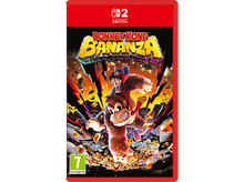 Charger l'image dans la galerie, Couverture du jeu Donkey Kong Bananza. Donkey Kong avec un enfant sur le dos, entouré de roches en train de se briser. Cadre rouge, fond noir.