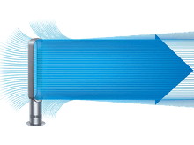 Charger l'image dans la galerie, Un ventilateur argenté et noir avec un design de flux d'air bleu. Le design en forme de flèche indique la direction du flux d'air.