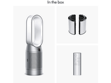 Charger l'image dans la galerie, Un purificateur d'air blanc et argenté, deux filtres et une télécommande.