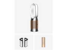 Charger l'image dans la galerie, Un ventilateur et un ensemble de filtres Dyson avec une télécommande sur fond blanc.