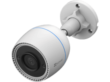 Charger l'image dans la galerie, Caméra de sécurité EZVIZ blanche avec des accents bleus sur fond noir.
