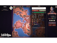 Charger l'image dans la galerie, Une interface de trading dans un jeu de stratégie, avec une carte et l'interaction des personnages.