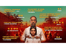 Charger l'image dans la galerie, Couverture du jeu avec les personnages de Far Cry 6 et les critiques en plusieurs langues.