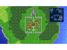 Charger l'image dans la galerie, Vue aérienne d'une carte pixélisée avec une ville entourée d'arbres et d'eau.