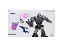 Charger l'image dans la galerie, Image promotionnelle de Fortnite. Figurine de robot Megatron, accessoires et le logo du jeu sur fond blanc.