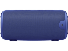 Charger l'image dans la galerie, Un haut-parleur rectangulaire bleu avec une façade en mesh et un port USB.