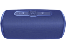 Charger l'image dans la galerie, Haut-parleur bleu vu de dessus, avec boutons de commande et surface en mesh.