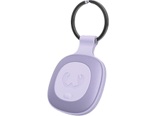 Charger l'image dans la galerie, Localisateur de clés violet avec un porte-clés. L'appareil a un logo. Fond noir.