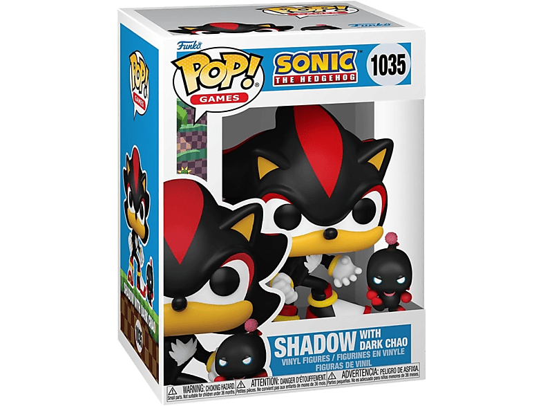 Boîte de figurines Funko Pop Sonic the Hedgehog. Montre Shadow avec la figurine Dark Chao.