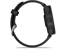 Charger l'image dans la galerie, Smartwatch noire avec bracelet noir, vue de côté sur fond noir.