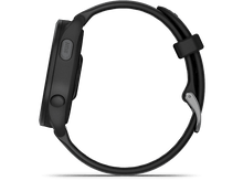 Charger l'image dans la galerie, Montre Garmin noire, vue latérale. Un bracelet noir avec une boucle argentée est attaché.