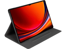 Charger l'image dans la galerie, Une tablette sur un support affiche une image abstraite rouge et orange.