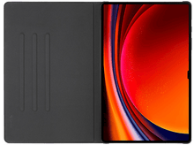 Charger l'image dans la galerie, Tablette dans un étui gris foncé, ouverte pour révéler un écran rouge et orange vif.