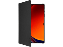 Charger l'image dans la galerie, Étui de tablette noir, partiellement ouvert, révélant un écran avec un dégradé de rouge à orange.