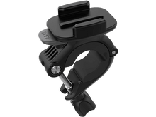 Charger l'image dans la galerie, Support noir GoPro pour vélos. Il possède une pince et une plaque de fixation pour la caméra.