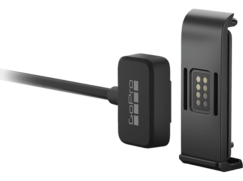 Câble de chargement GoPro avec un logo GoPro et un connecteur pour un appareil noir.