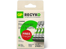 Charger l'image dans la galerie, Chargeur de batterie avec piles. Emballage blanc et vert, les piles sont vertes et blanches.