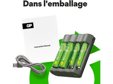 Charger l'image dans la galerie, L'emballage comprend un chargeur, des piles et un manuel.