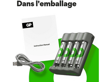 Charger l'image dans la galerie, GP BATTERIES Chargeur de pile USB B441 + 4 x Pile AAA 850 mAh Noir (GPACSB441002)