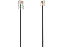 Charger l'image dans la galerie, Deux connecteurs RJ45 transparents avec des câbles noirs, isolés sur fond noir.