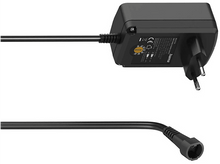 Charger l'image dans la galerie, Adaptateur secteur noir avec prise à deux broches et câble noir connecté.