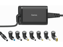 Charger l'image dans la galerie, Un chargeur noir avec divers embouts adaptateurs. La marque 'hama' est visible.