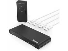 Charger l'image dans la galerie, Commutateur HDMI avec télécommande et câbles. Interrupteur noir avec plusieurs câbles HDMI blancs.