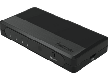 Charger l'image dans la galerie, Un commutateur HDMI Hama noir avec trois ports d'entrée, un bouton de sélection et un port USB.