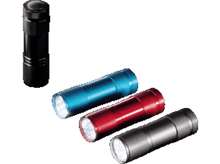 Charger l'image dans la galerie, Lampes de poche : trois allumées de différentes couleurs, une noire.