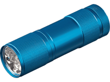 Charger l'image dans la galerie, Lampe de poche bleue avec un corps texturé et plusieurs LED.