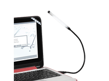 Charger l'image dans la galerie, Écran d'ordinateur portable avec lampe col de cygne noire, flexible et lumineuse. Fond gris.