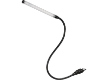Charger l'image dans la galerie, Une lampe de bureau LED USB avec un col flexible. La lampe a un tube lumineux transparent et une base et un câble noirs.