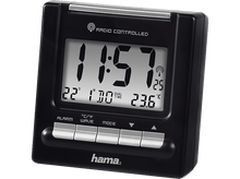 Charger l'image dans la galerie, Réveil numérique Hama noir affichant l'heure, la date et la température.