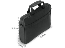 Charger l'image dans la galerie, Mallette noire avec dimensions marquées: 31,5 cm de hauteur, 39,5 cm de largeur et 6 cm de profondeur.