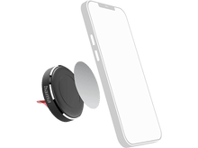 Charger l'image dans la galerie, Support de téléphone de voiture noir avec téléphone blanc, clip d'aération rouge, fond noir.