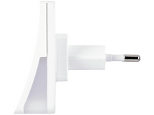 Charger l'image dans la galerie, Un chargeur mural enfichable blanc, de profil latéral, avec une broche argentée.