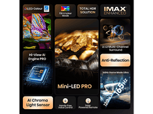 Charger l'image dans la galerie, Une publicité avec plusieurs fonctionnalités, dont la couleur LED, le mode cinéaste et un mode jeu, sur un écran.