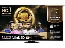 Charger l'image dans la galerie, Un grand téléviseur affiche des joueurs de foot et des logos. Texte : 'ULED Mini LED AI TV' et 'Hisense'.