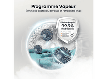 Charger l'image dans la galerie, Publicité pour lave-linge montrant l'élimination des bactéries. Bactéries bleues sur tissu.