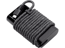 Charger l'image dans la galerie, Un chargeur de téléphone noir avec un câble tressé gris sur fond blanc.