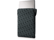 Charger l'image dans la galerie, Ordinateur portable dans une housse grise à motifs, partiellement inséré.