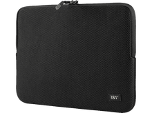 Charger l'image dans la galerie, Étui noir pour ordinateur portable. L'étui est rectangulaire et possède une fermeture éclair. La marque ISY est visible.