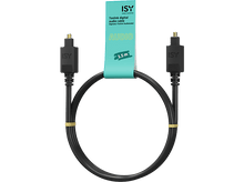 Charger l'image dans la galerie, Câble audio numérique Toslink noir. Le câble est courbé et a des extrémités noires avec des pointes dorées.