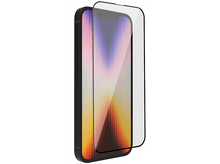 Charger l'image dans la galerie, iPhone noir avec protecteur d'écran, affichant un fond coloré, sur une surface blanche.