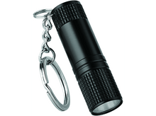 Charger l'image dans la galerie, Petite lampe de poche noire avec un porte-clés attaché, sur fond blanc.
