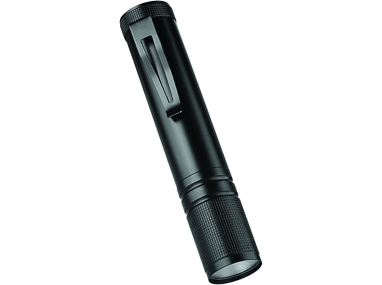 Une lampe de poche noire avec un clip de poche.