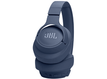 Charger l'image dans la galerie, Casque JBL bleu. Les oreillettes et le bandeau sont visibles. Le logo JBL est sur l'oreillette.