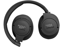 Charger l'image dans la galerie, Casque JBL noir, plié, avec le logo JBL visible sur les deux oreillettes.